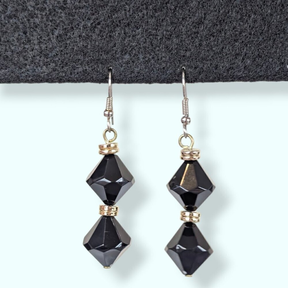 Dangling Black Bicone Earrings